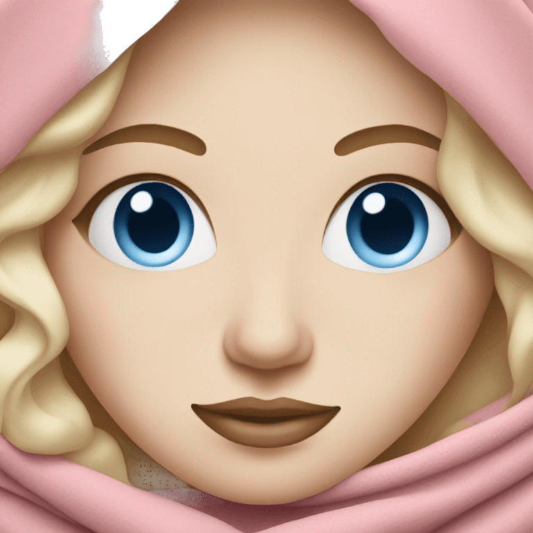 Woman with pale skin and blue eyes wrapped in a pink blanket drinking coffee emoji