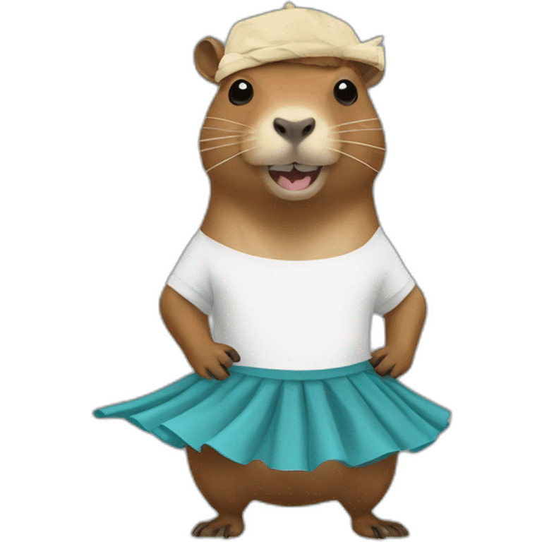 capybara with Rambo headband, shark teeth, wearing a ballet skirt emoji