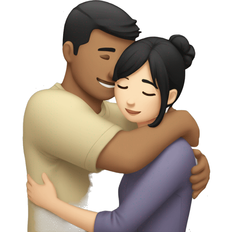 hug to blonde woman and black hair asian man emoji