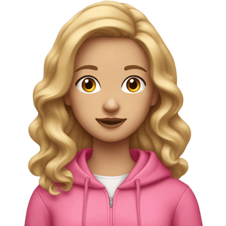 Preppy girl with wavy dirty blonde hair, eyelashes, and a pink hoodie emoji