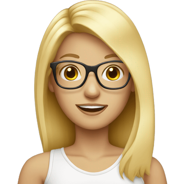 Blonde girl with glasses holding a phone emoji