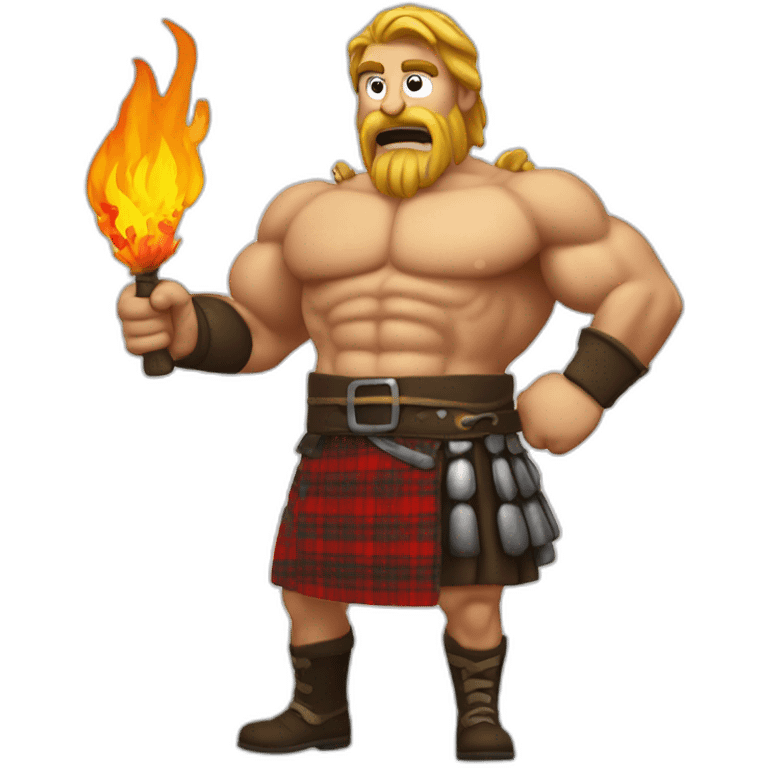 monty starting fire wearing a kilt flex muscle emoji