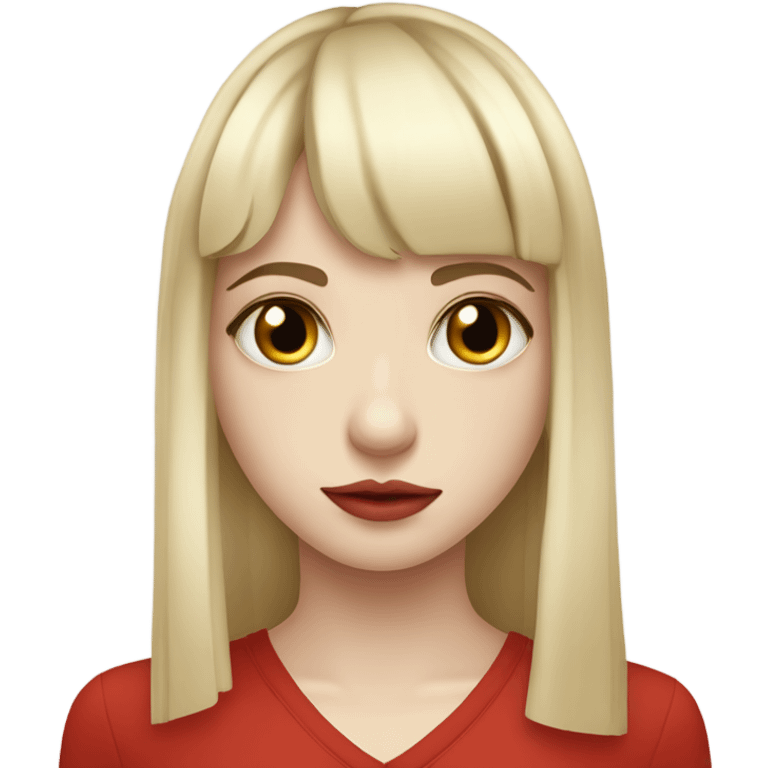 Pale skin blonde girl with bangs and hazel eyes and a tattoo on her wrist of a red vertical line  emoji