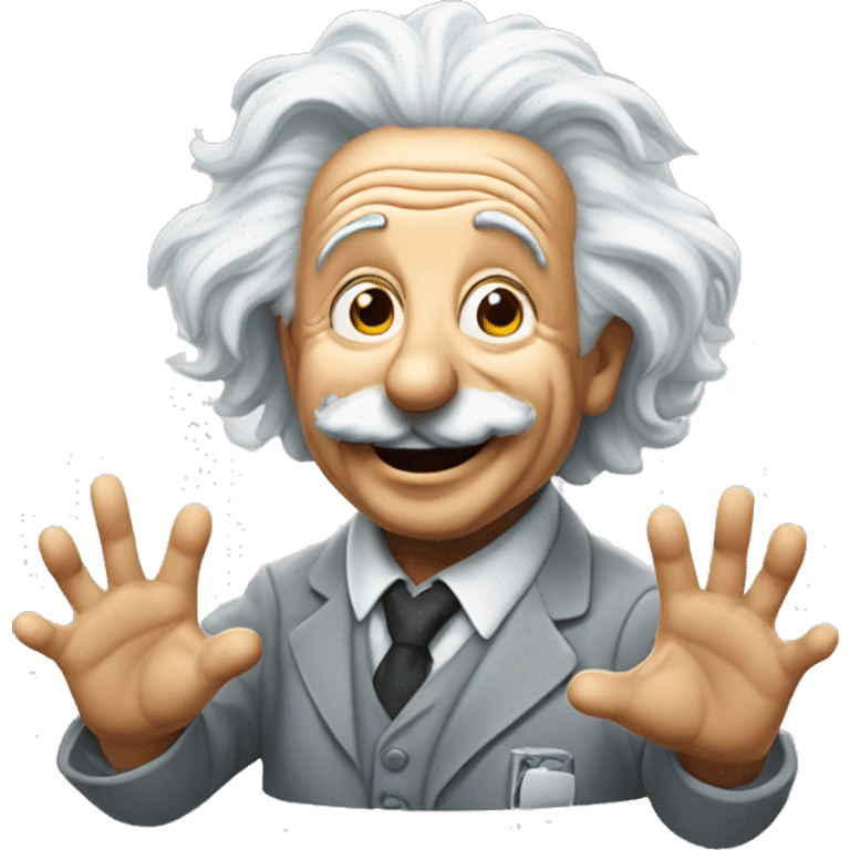 albert einstein with wawing hand and is happy emoji