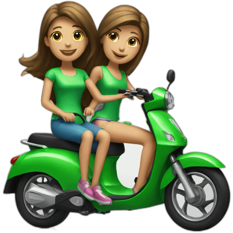 two girls in a green electric moped emoji