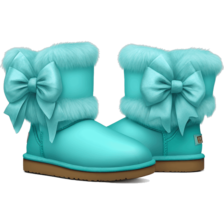 Realistic pair of tiffany blue fur Ugg boots  with ribbon bows. emoji