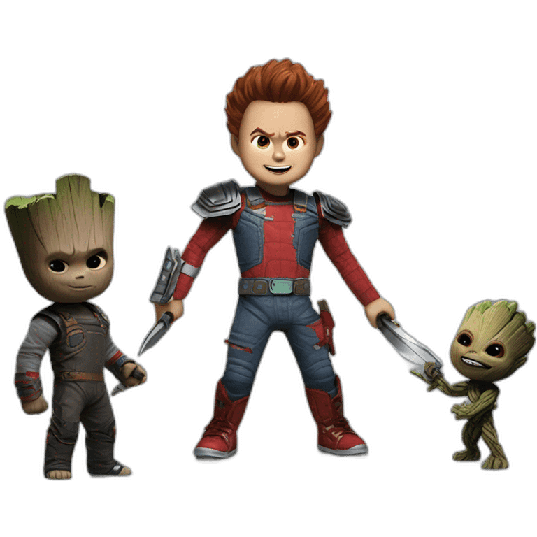 Chucky spars with groot emoji