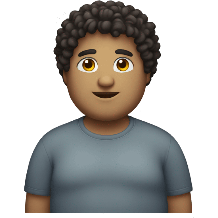 Chubby guy with dark curly hair. Medium skin emoji