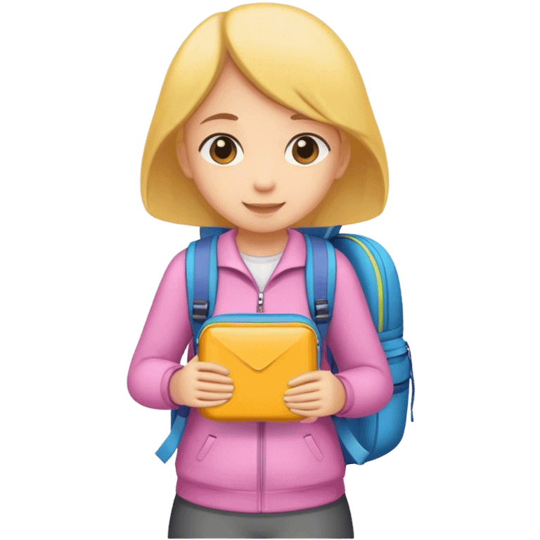 girl with backpack. Must contain color #E83F3F emoji