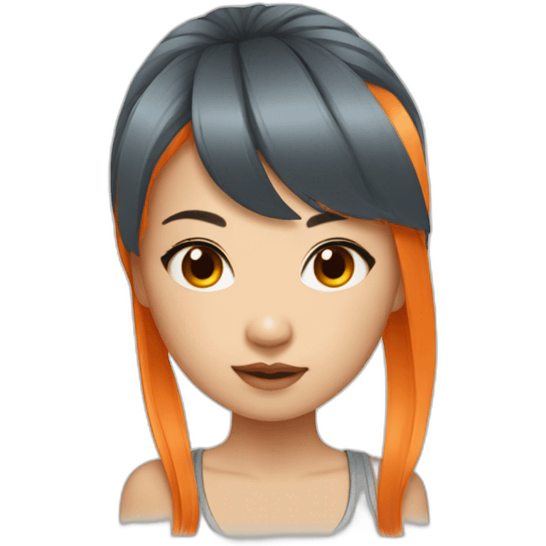 Asian girl with long orange hair and bangs and tattoos emoji