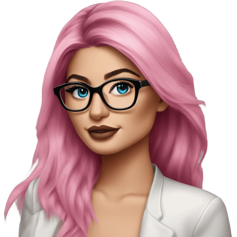 Photo Realistic kylie jenner stylish pink hair BLUE eyes and glasses elegant  emoji