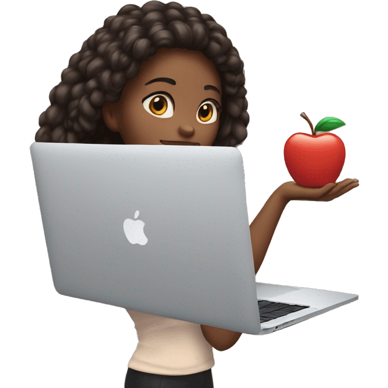 girl wrote on MacBook and with iPhone in hand emoji