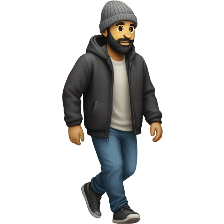 Man walking on concrete with beard and beanie  emoji