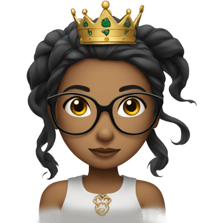 Girl with glasses,wearing a crown and long black hair and tattoos  emoji