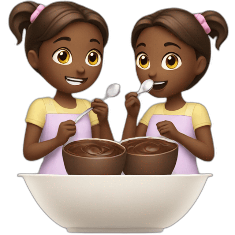 two girls eating chocolate from one bowl with a spoon emoji