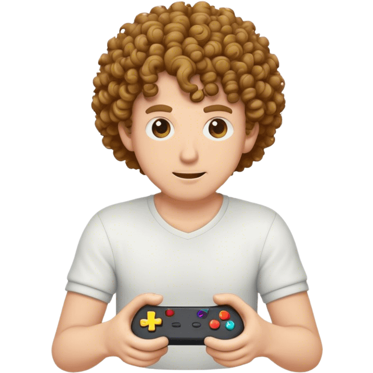 White man with curly hair playing video games emoji