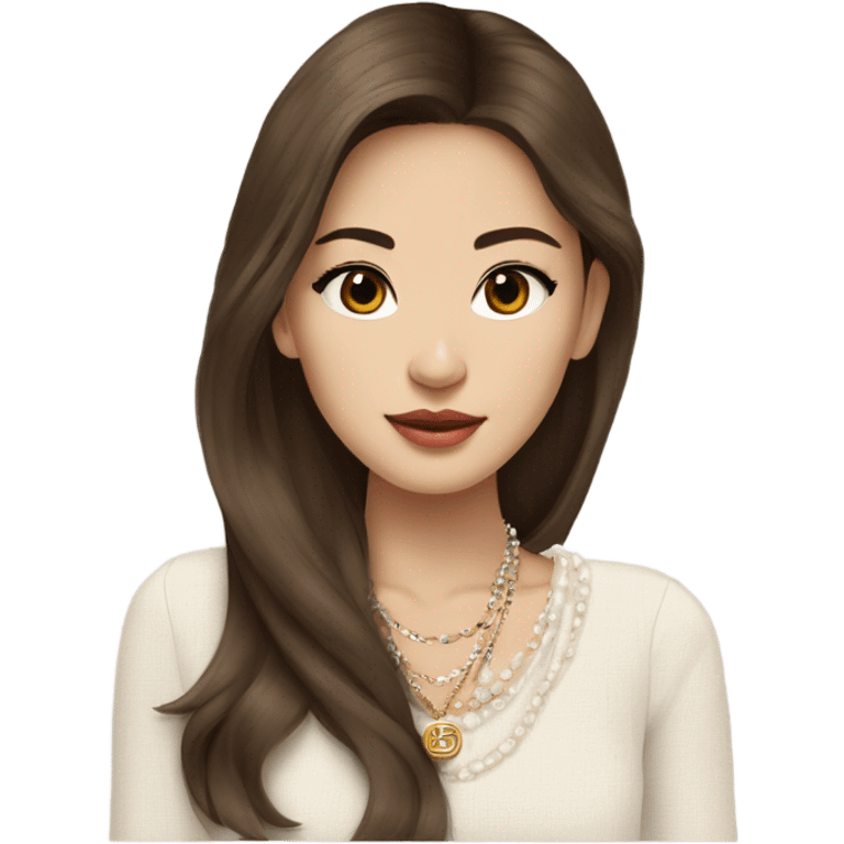 Realistic brown hair blue eyes Chanel Asian Girl with Birkin bag and Chanel necklace emoji