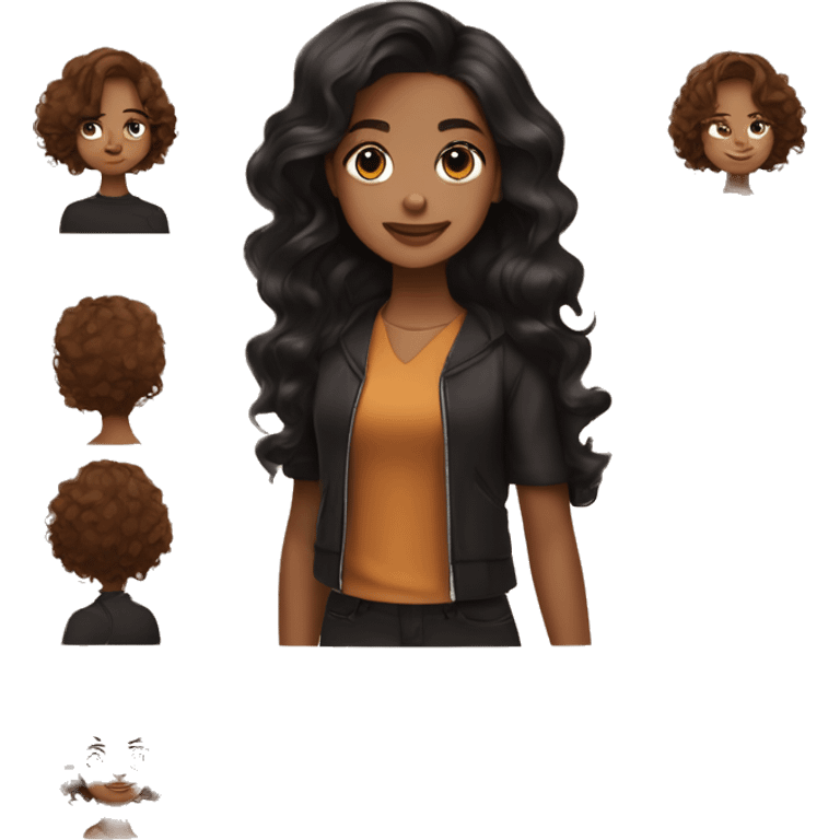 A girl with cinnamon skin tone wavy hair with black hair but caramel balayage  emoji