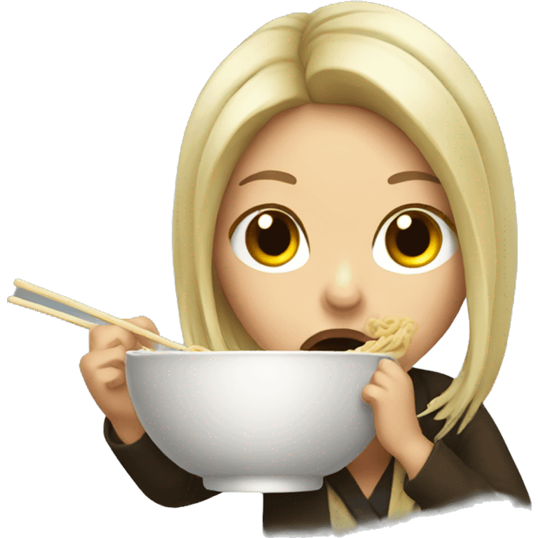 A drunk women eating ramen emoji