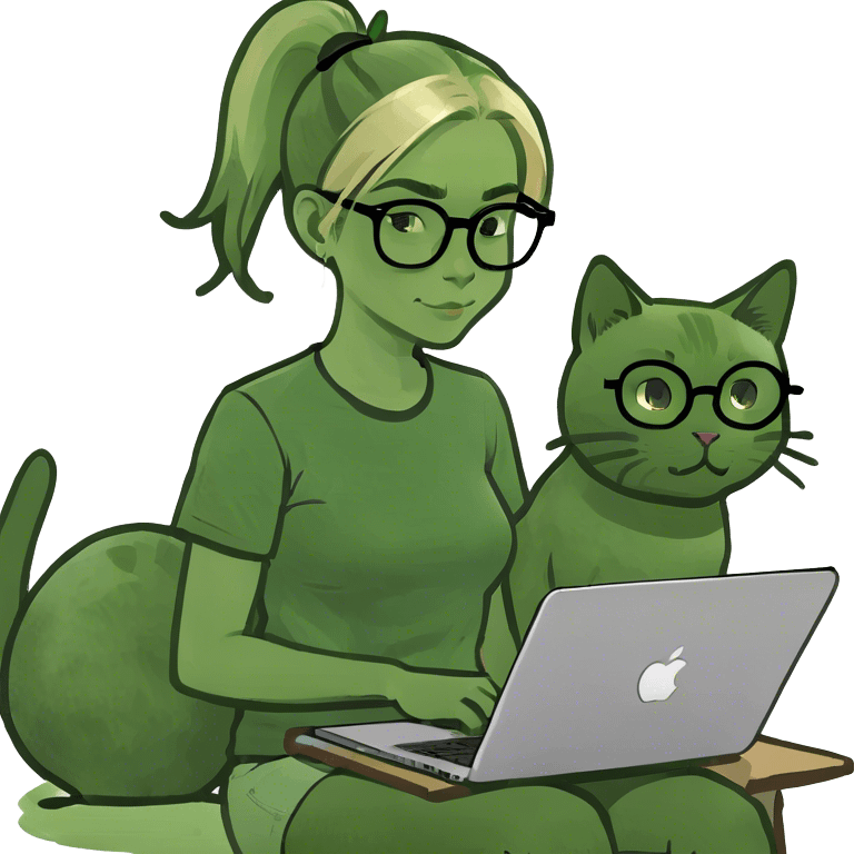 Blonde woman ponytail  with cat and MacBook  emoji