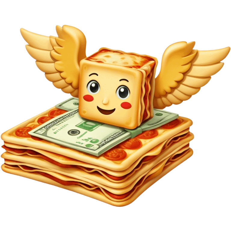 A lasagne with money wings emoji