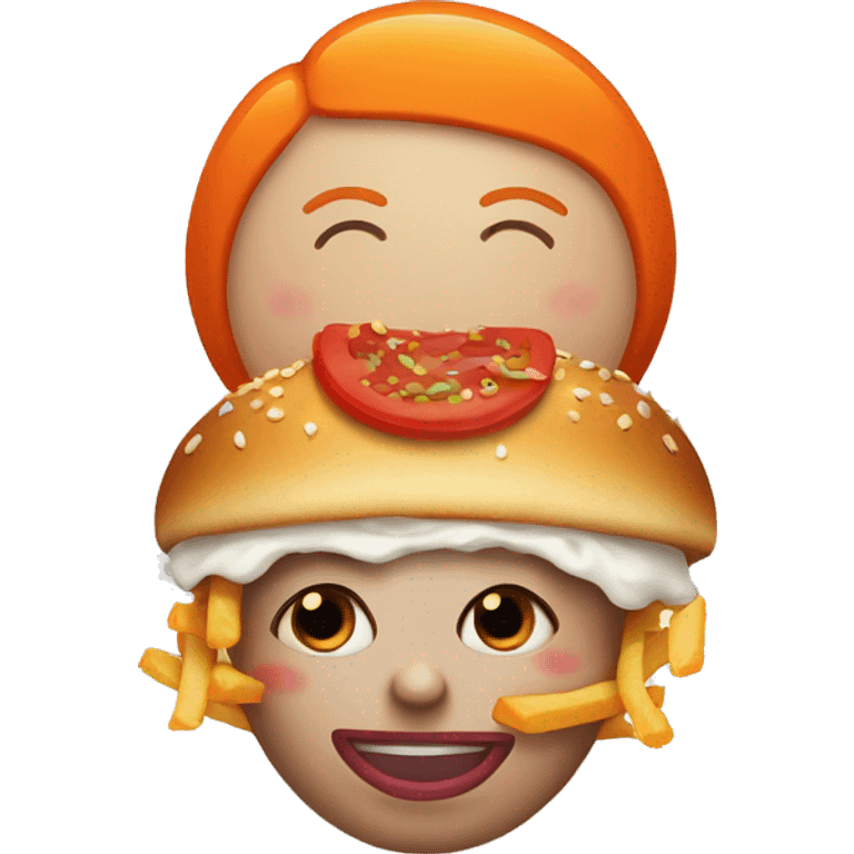 A pregnant clown with an orange side part haircut eating a big mac and fries  emoji