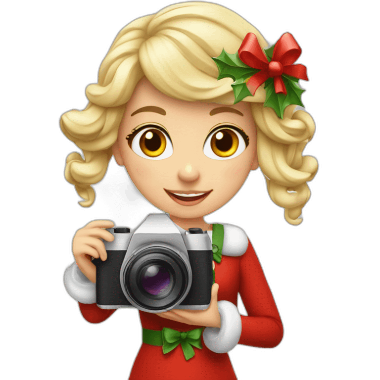 Christmas girl in front of stereocamera emoji