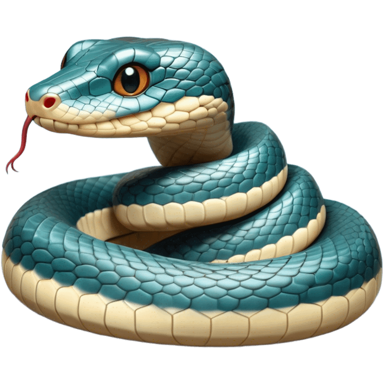 Cinematic Cute Chinese Water Snake Portrait Emoji, Head tilted playfully and inquisitively, with a compact, lithe form and a smooth, shimmering coat in subtle aquatic hues, round, sparkling eyes filled with curious fluidity, Simplified yet irresistibly adorable features, highly detailed, glowing with a warm, friendly glow, high shine, affectionate and agile, stylized with a touch of aquatic whimsy, soft glowing outline, capturing the essence of a mischievous yet loving water snake that feels like it could slither out of the screen into your arms! emoji