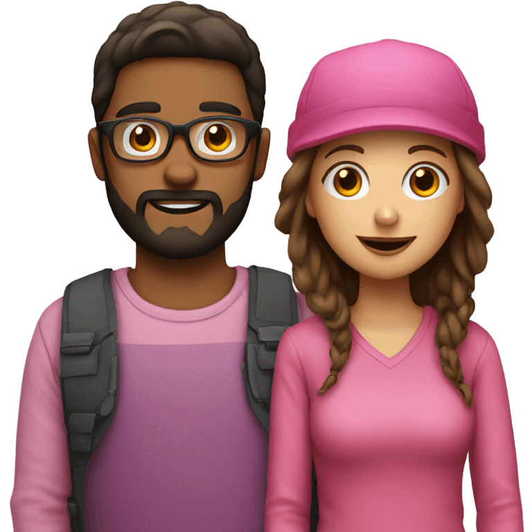 Girl with glasses and guy with beard and pink hat  emoji