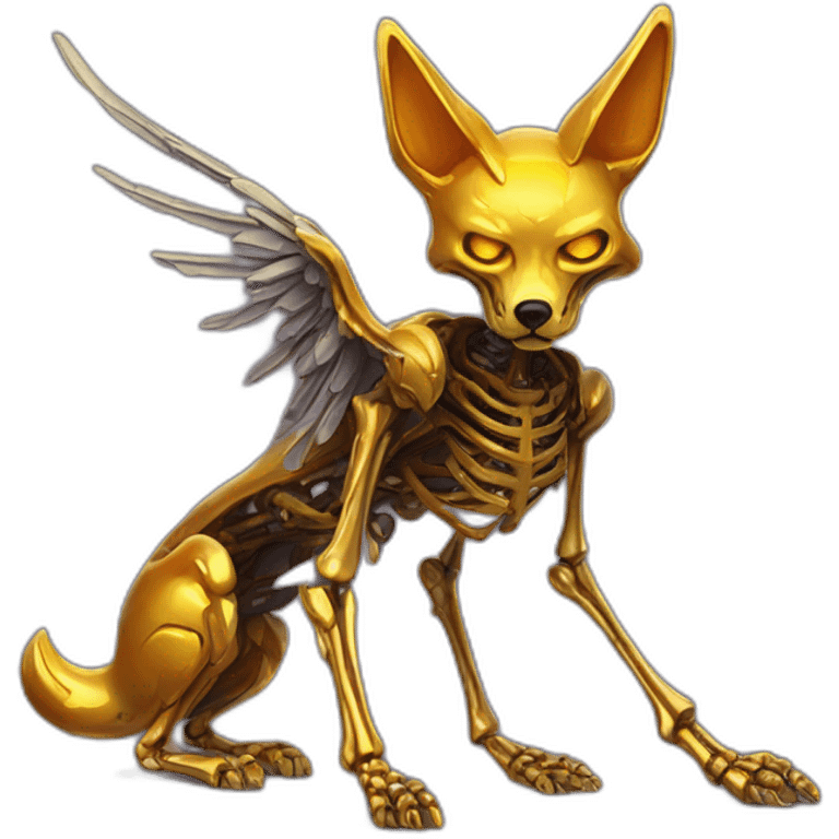 Melting Neon and gold Zombie skeleton fox with wings and prosthetic leg  emoji