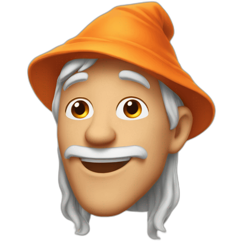 portrait smiling of a wizard style of Merlin, with orange cap in Disney Pixar style emoji