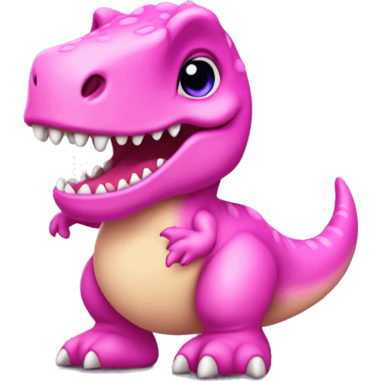 cute pink baby t-rex with purple bow on he emoji