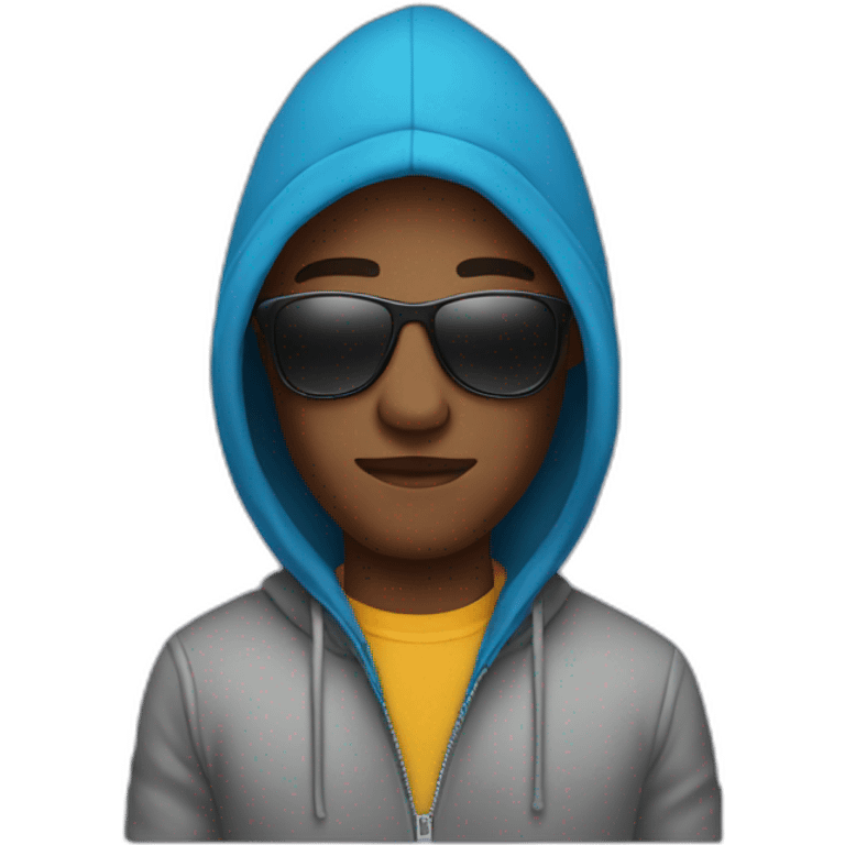 a man in hoodie in sunglasses on the face emoji