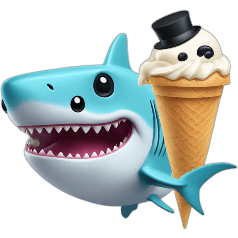 Shark with a top hat and a panda eating ice cream emoji