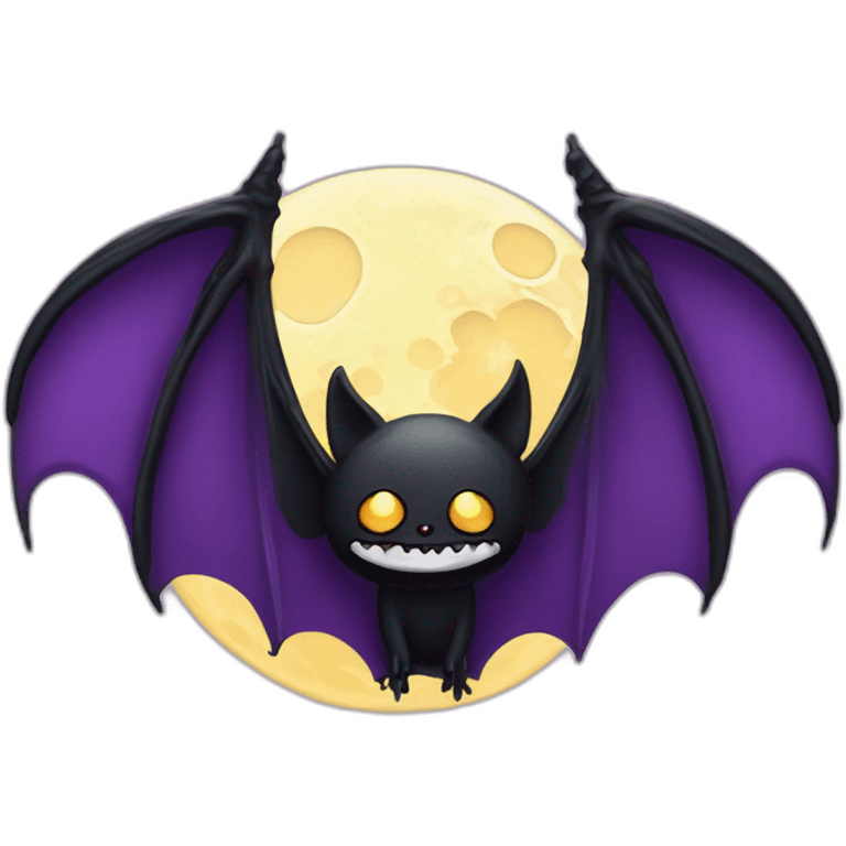 purple black vampire bat wings flying in front of large dripping crescent moon emoji