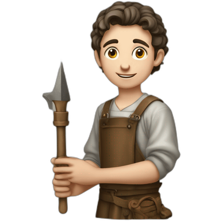 young coin engraver apprentice yielding tool, medieval age emoji