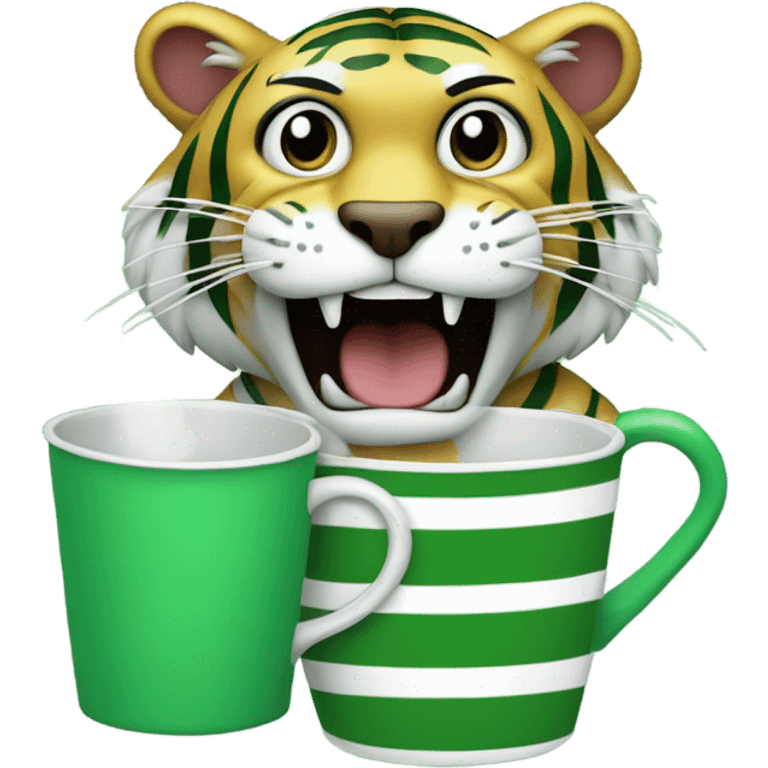 Green tiger farting into cup emoji