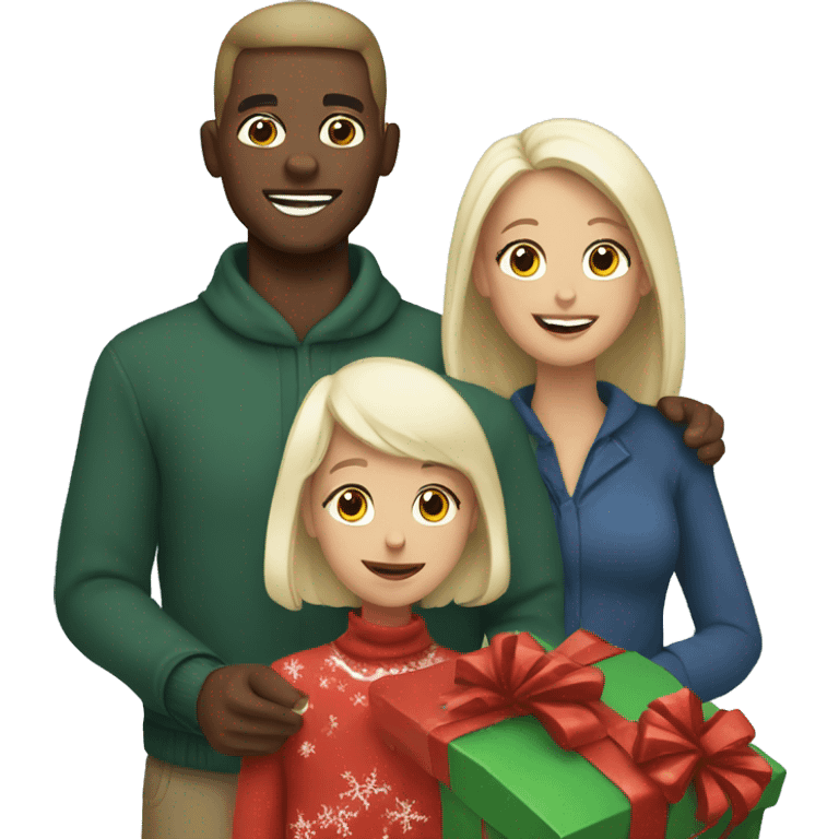 White family Christmas with presents  emoji