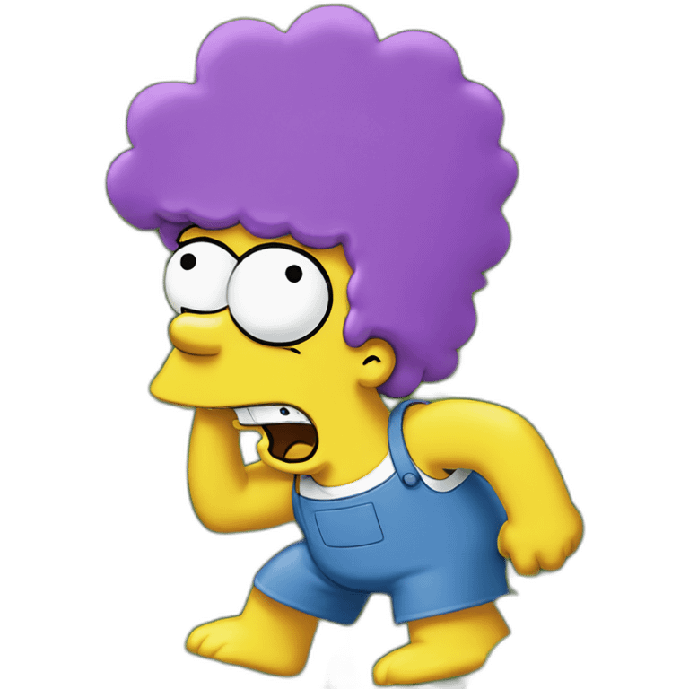 Homer Simpson backing into a bush made of marge Simpsons hair emoji