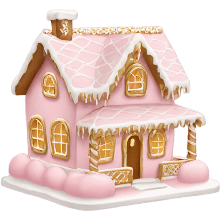 light pink and gold and white gingerbread house emoji