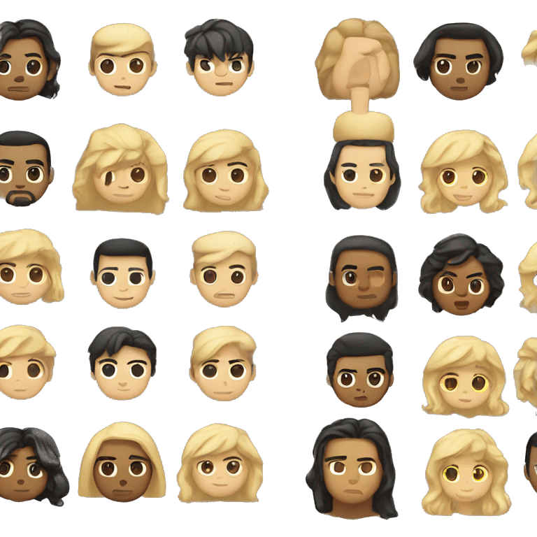 Asian blonde guy with long hair, tan big samoan , Korean American guy emoji