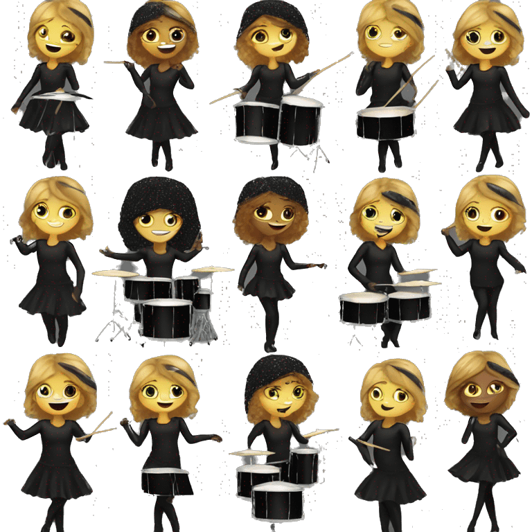 Drummer girls in black costumes with sparkles  emoji