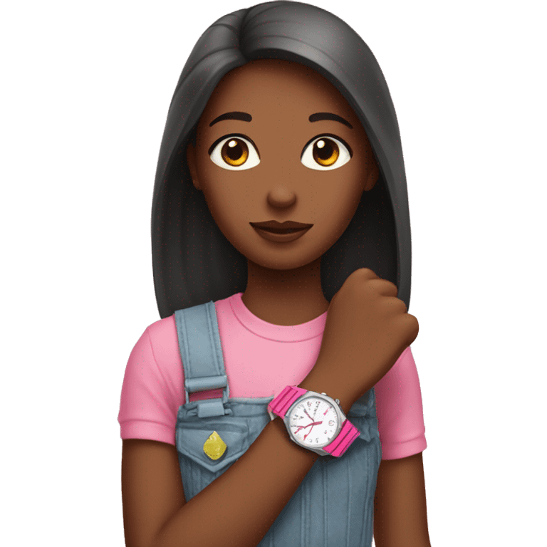 A girl with pink watches on her hand emoji