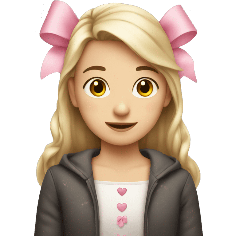 Girl wearing bow with small pinky hearts emoji