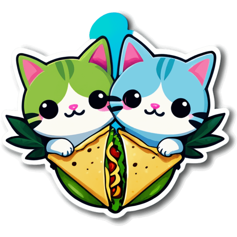 Cannabis leaf and kittens eating tacos kawaii style  emoji