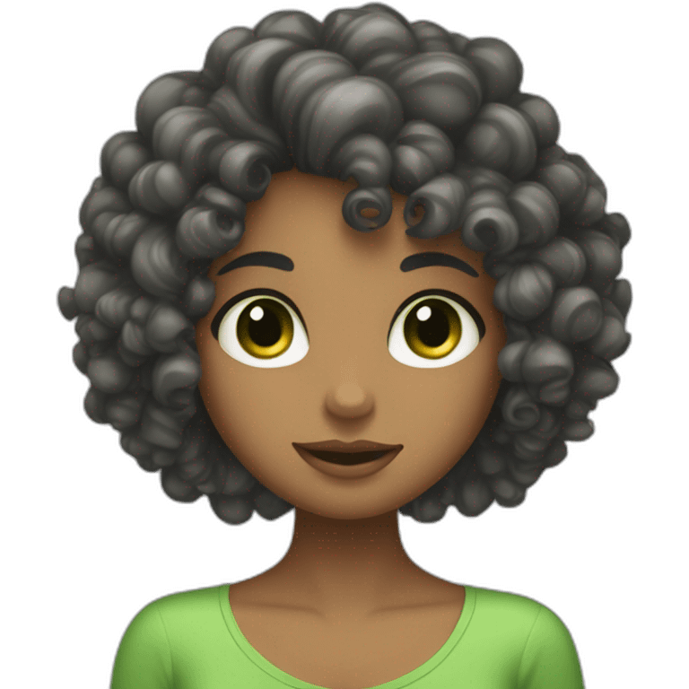 Curly black hair girl big green eyes tanned skin emoji