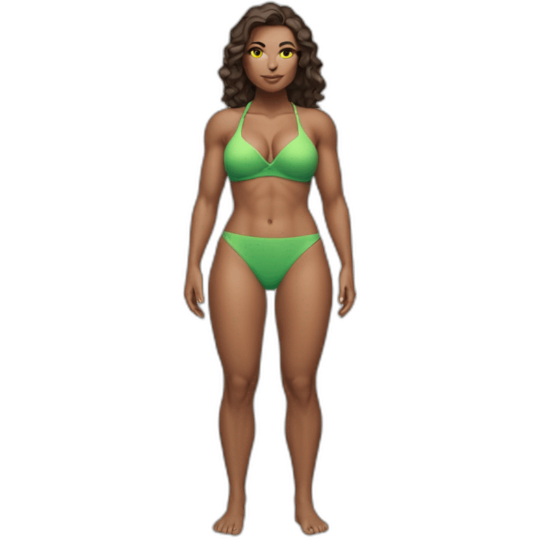 Slim-thicc Caucasian woman bikini superhero pose (beach body) lower body emoji