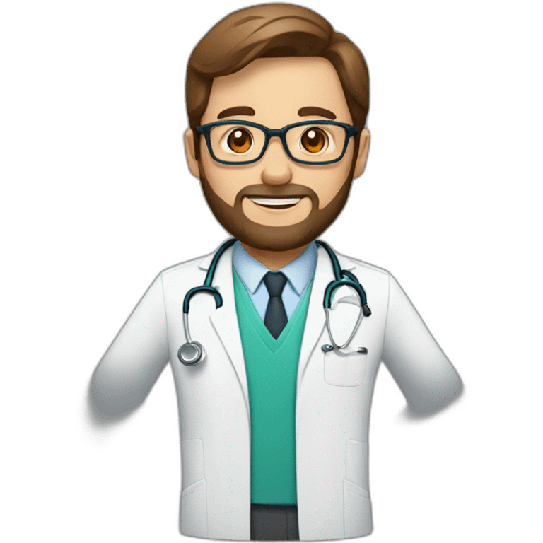 white doctor with short brown hair, big forehead, glasses and beard emoji