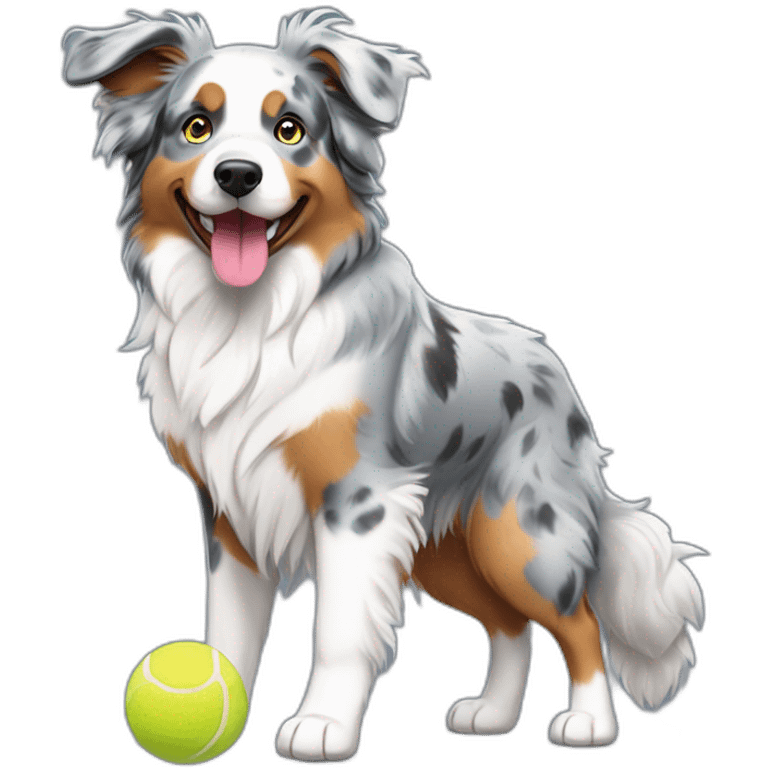 blue merle australian shepherd fetching tennis ball emoji