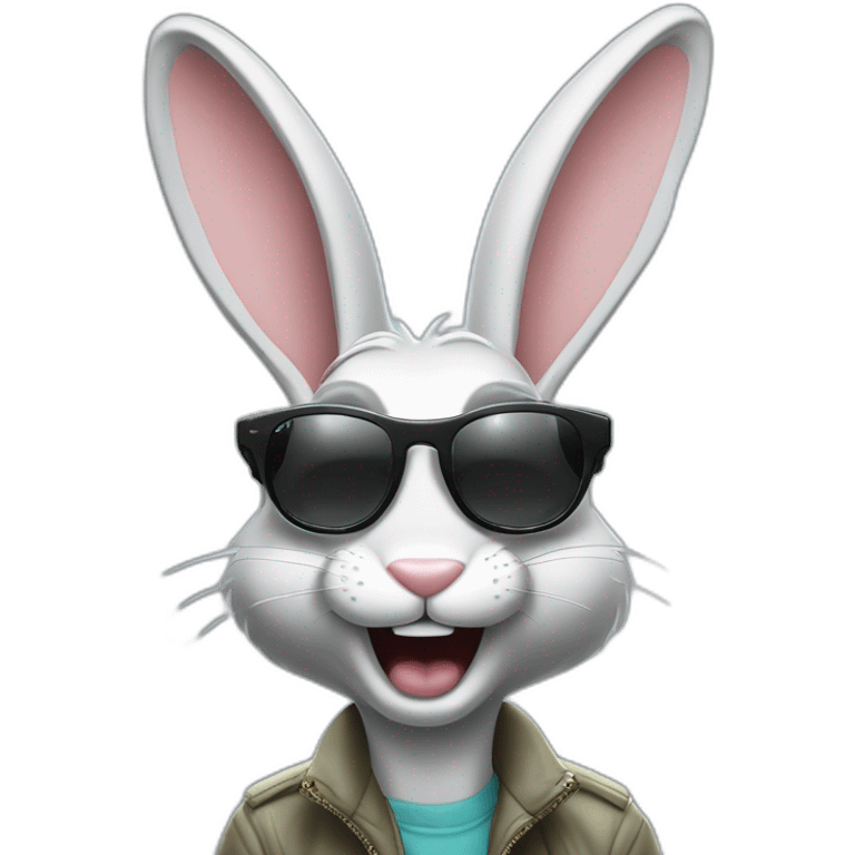 Bugs bunny streetwear cybertech smart glasses point from him up doing a moonwalker emoji